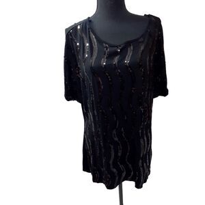 Collection Dress Barn  Blouse Women Size XL Black  Round Neck  Party #53